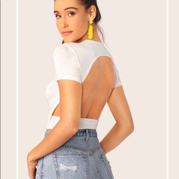 White Backless Crop Top - Picture 2 of 2